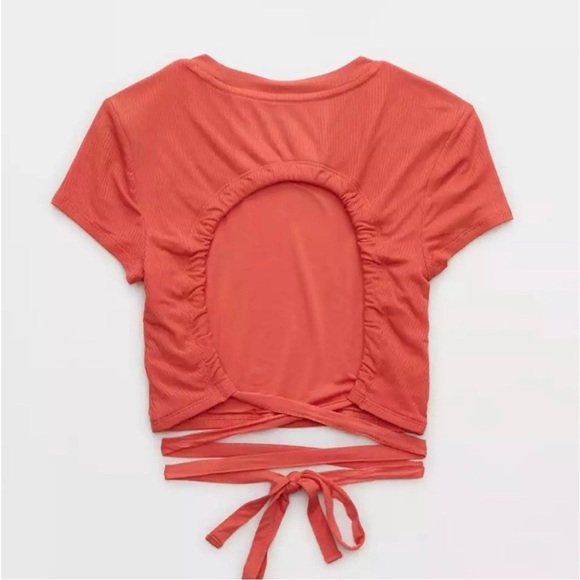 Offline by Aerie Thumbs Up Tie-Back T-Shirt, S, Coral, Ribbed Cropped Open-Back - Picture 5 of 13
